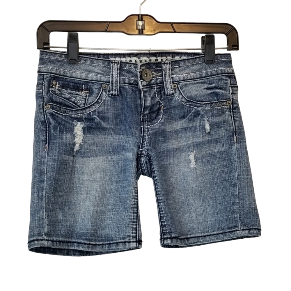 Hydraulic Women Size 0 Blue Denim Distressed Ripped Low Rise Bermuda Jeans